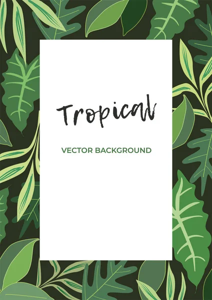 Plantilla Vertical Vectorial Tropical Oscura Con Hojas Plantas Exóticas — Vector de stock