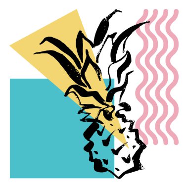 Memphis tarzında vektör ananas çizgisi silueti çizimi. Mükemmel iç veya tekstil baskısı.