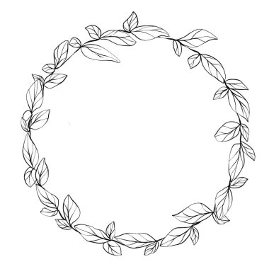 Dairesel çerçeve tasarımı karmaşık yaprak desenleri içeriyor. Çiçek Çelengi.
