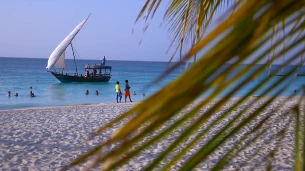 Piaszczysta Plaża Ludźmi Zanzibar Tanzania Afryka — Wideo stockowe