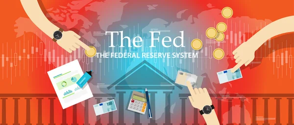 Il sistema federale di riserve gestisce l'economia politica fiscale della banca centrale americana — Vettoriale Stock