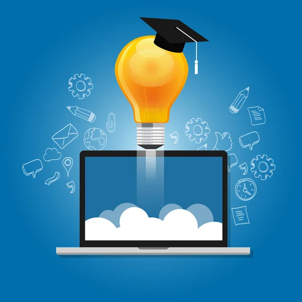 Educación en línea aprendizaje portátil e-learning ordenador internet estudio concepto idea — Archivo Imágenes Vectoriales