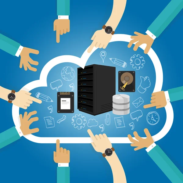 IaaS Infrastructure as a service shared hosting hardware in the cloud storage database server  virtualization — Stock Vector