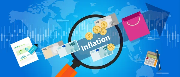 Inflação bens aumento de preços macro economia indicador azul ilustração conceito supermercado —  Vetores de Stock