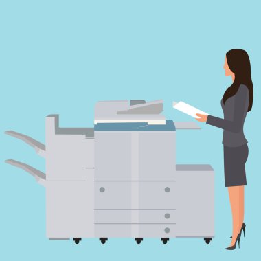 fotoğraf kopya fotokopi makinesi ofis kadın ayakta kopyalama belge büyük fotokopi makinesi