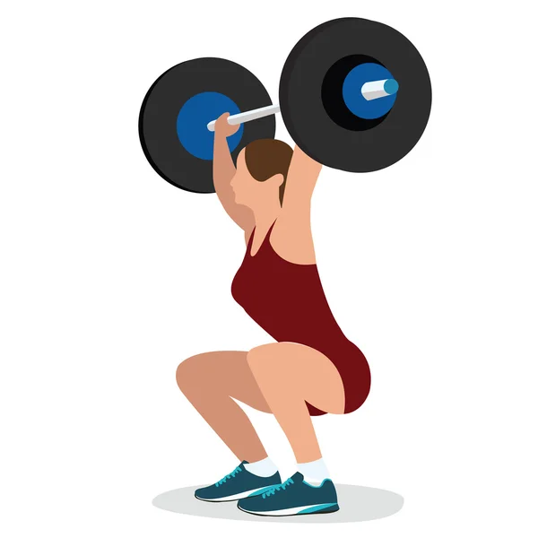 Mulher do sexo feminino levantamento de peso treinamento elevador barra força treino vetor ilustração corpo forte —  Vetores de Stock