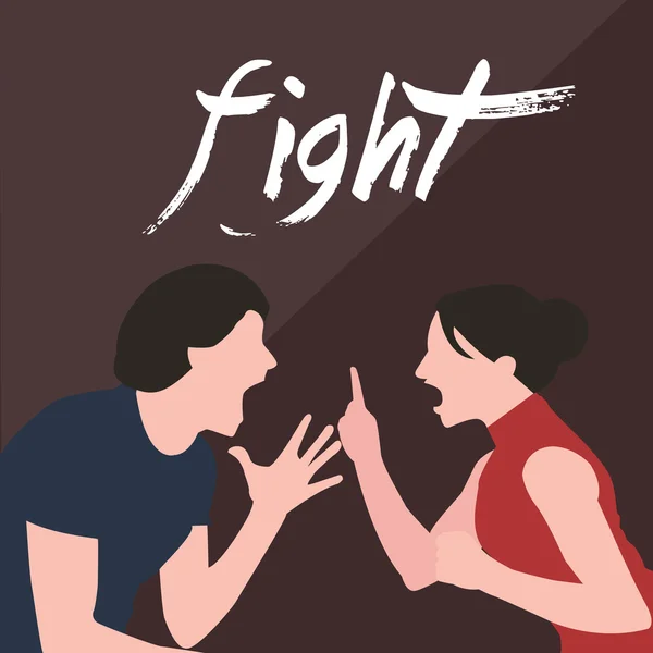 Couple fight man woman screaming argue shouting to each other conflict in marriage relationship divorce — Stock Vector