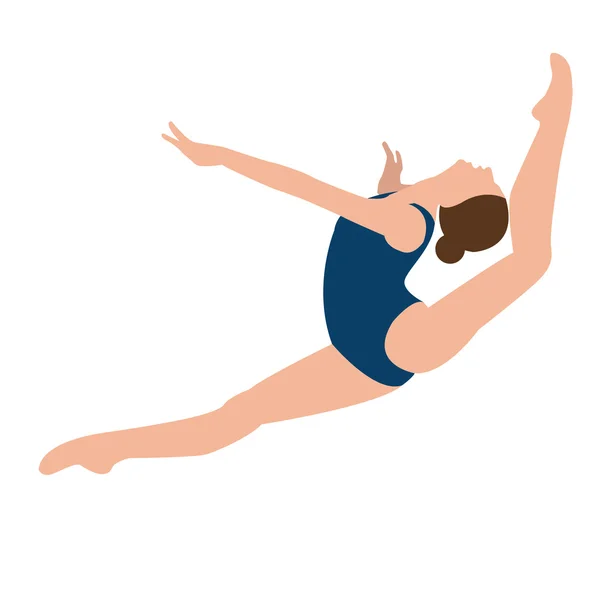 Nainen tyttö naisten voimistelu liikkua asentoon hyppäämällä urheilu suorituskyky akrobaatti aiheuttaa — vektorikuva
