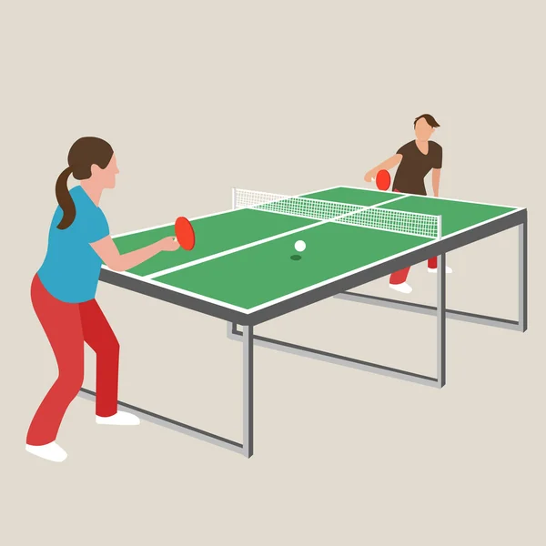 Tênis de mesa ping pong mulher fêmea menina atleta jogar esporte jogos desenho animado ilustração — Vetor de Stock