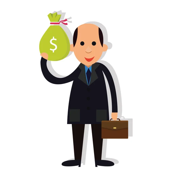 Man businessman bald holding money corrupt corruption — Stock vektor