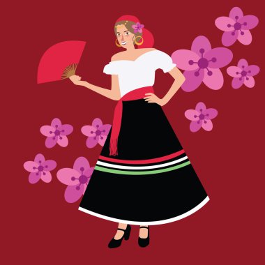 traditional spanish spain costume iypsy girl woman wearing dress white black