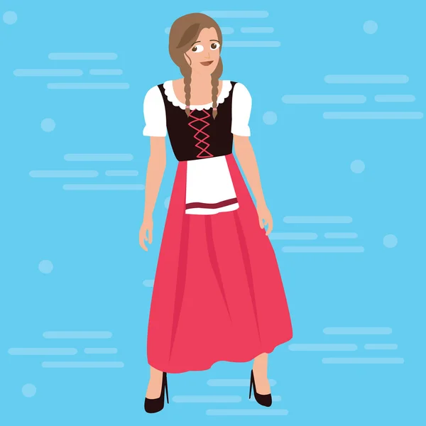 Bavarian girl oktober festival dress costume german traditional clothes bavaria vector drawing illustration — Stock Vector
