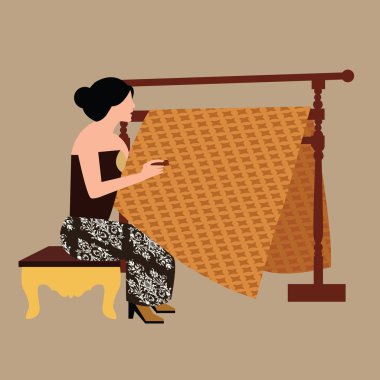 javanese woman girl drawing create batikholding canting traditional indonesia clothes fabric textile clipart