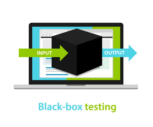 Fekete doboz vizsgálat bemeneti kimeneti folyamat szoftver fejlesztési módszertan — Stock Vector