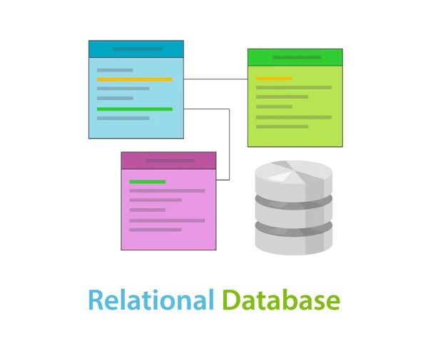 Base de dados relacional tabela de dados relacionados símbolo vetor ilustração conceito — Vetor de Stock
