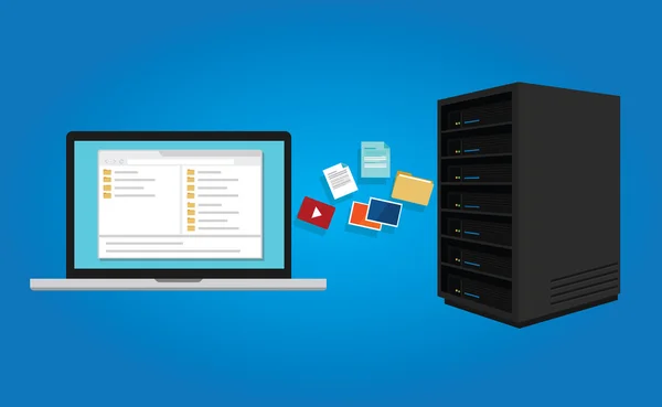 Protocolo de transferencia de archivos FTP copiar datos de documentos de computadora portátil a servidor icono símbolo ilustración — Archivo Imágenes Vectoriales