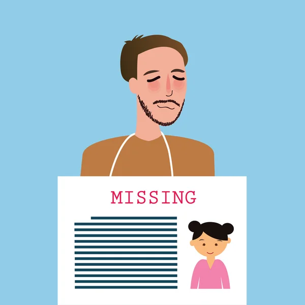 Man holding sign of missing children kids announcement board — Stock Vector