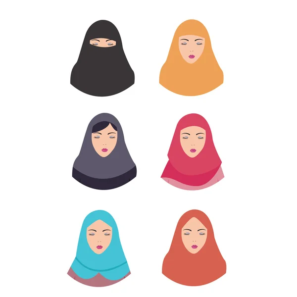 Wanita memakai jilbab tradisi islam ilustrasi islamic vector headscarf - Stok Vektor
