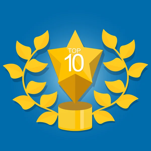Top 10 tien award winnaar trofee pictogram gouden symbool selectie — Stockvector