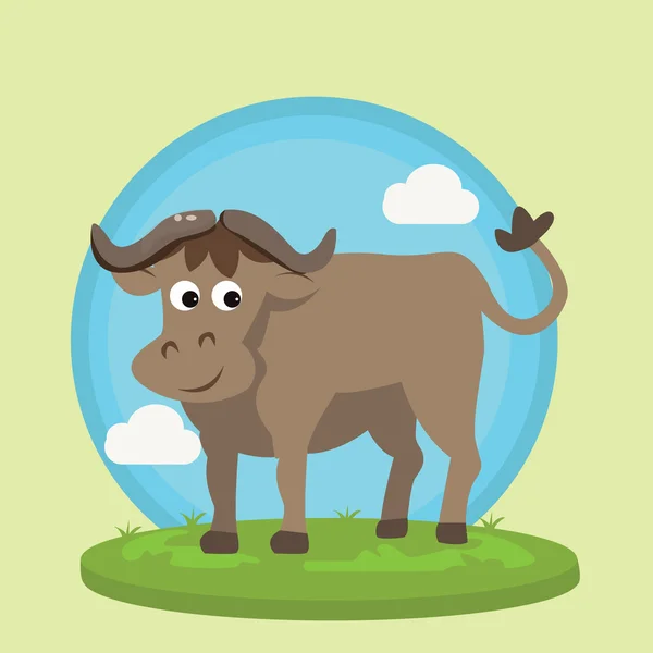 Búfalo bisão sorriso personagem divertido desenho animado vetor ilustração animal selvagem na grama amigável — Vetor de Stock