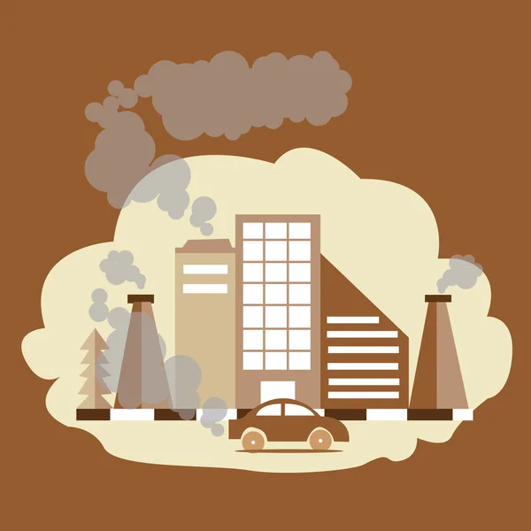 Koolmonoxide kooldioxide luchtvervuiling Co Co2 fabriek rook uit de schoorsteen — Stockvector