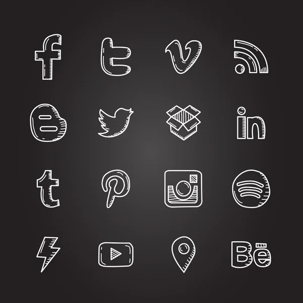 Hand getrokken vector illustratie set van sociale media teken pictogram en symbool — Stockvector