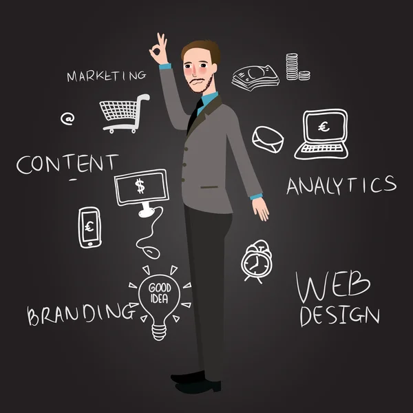 Oktatói web design analytics branding és tartalom marketing — Stock Vector