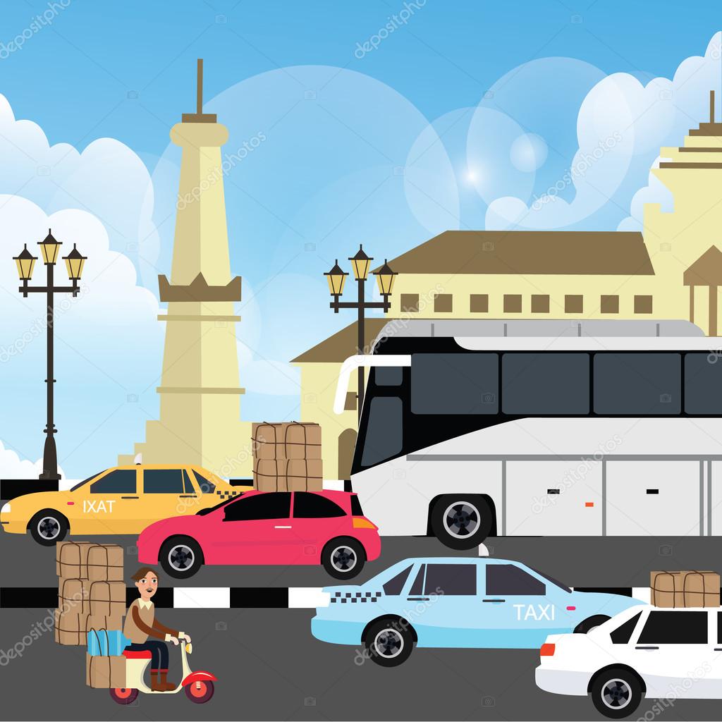 holiday vacation traffic jam congestion illustration in yogyakarta street indonesia