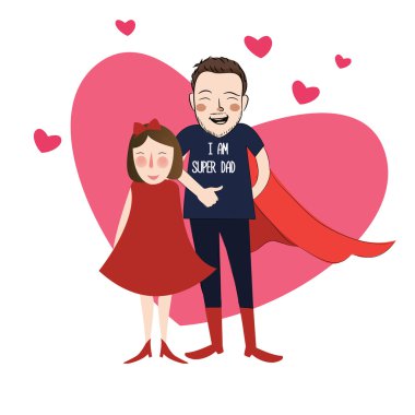 Süper baba illüstrasyon karikatür kız kızıyım güzel babasıyla birlikte.