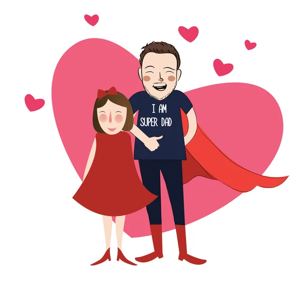 Jag är super pappa illustration tecknad flicka dotter med sin härliga far — Stock vektor