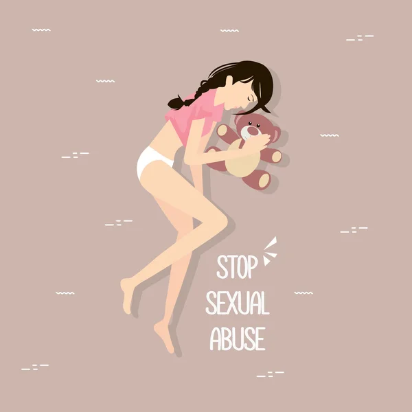 Stop sexual abuse harrasment to children girls molested sleep with doll depressed rape culture — Stock Vector