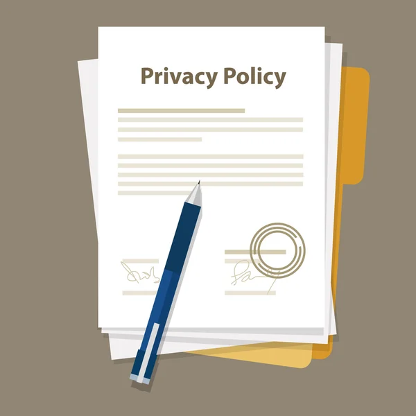 Política de privacidad documento papel aggreement legal sello firmado — Vector de stock