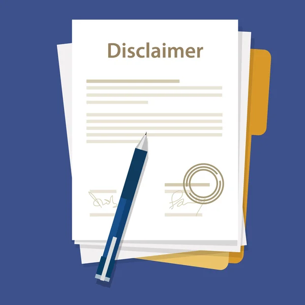 Disclaimer Dokument Papier rechtliche Vereinbarung unterzeichnet Stempel — Stockvektor