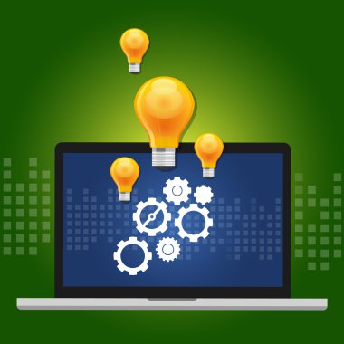 bilgisayar içinde dişli ve lamba olarak fikir ile makine öğrenme algoritması kavramı