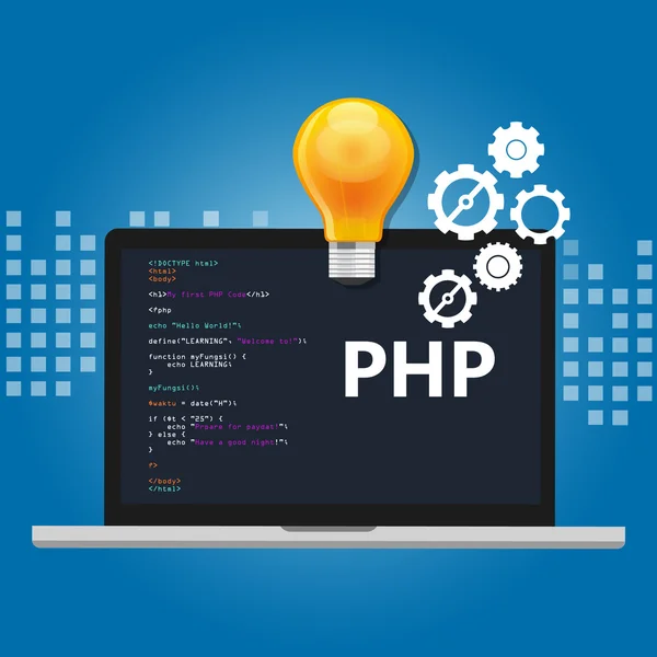 화면에서 웹 코딩 스크립트에 대한 Php 프로그래밍 언어 구문 — 스톡 벡터