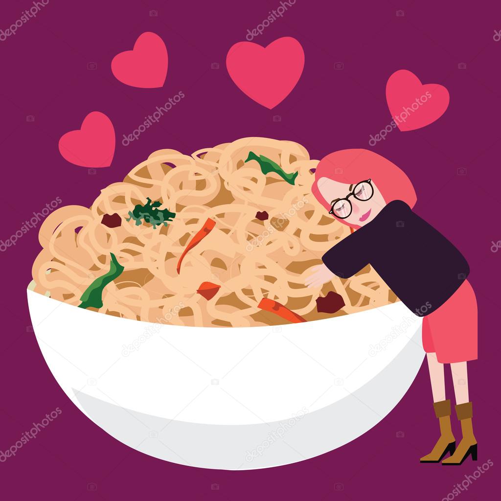 girls woman people addicted to instant noodle love her big bowl of food lovers obsession unhealthy appetite