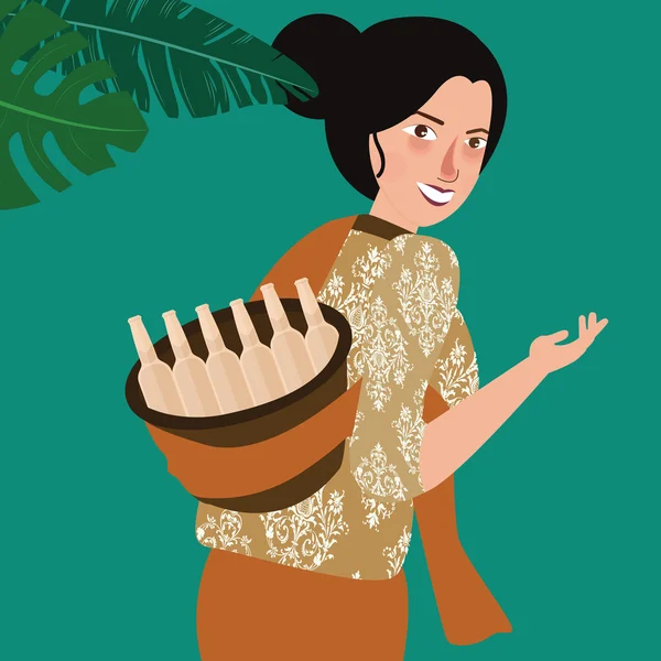 Woman bring traditional drink in Indonesia — Stock Vector