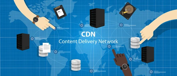 Cdn content delivery network distribution file access über den Server — Stockvektor