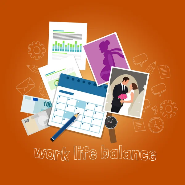 Équilibre entre vie professionnelle et vie personnelle équilibre temps et priorités entre argent famille — Image vectorielle