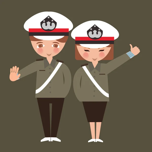 Enfants garçon et fille portant un uniforme de policier enfants rêvant de leur profession profession — Image vectorielle