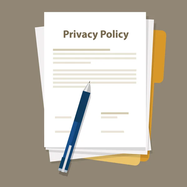 Política de privacidad documento papel y pluma — Vector de stock