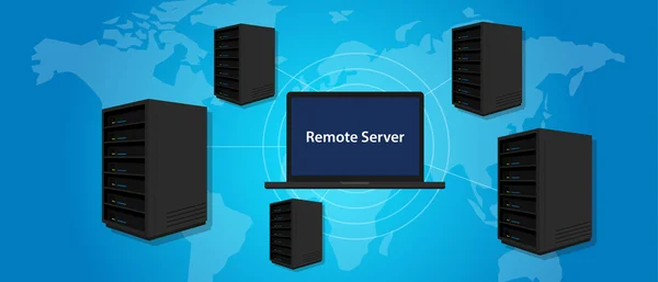 Server remoto che si connette gestire computer online in tutto il mondo ovunque — Vettoriale Stock