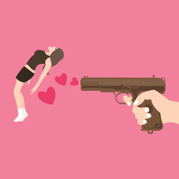 Lövés a lány fegyvert ölni a szeretet szív szimbólum — Stock Vector
