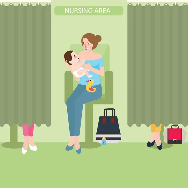 Breast feeding lactation room facility public area nursing baby — Stock Vector