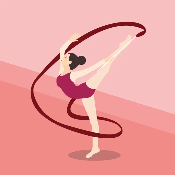Синхронный танец ленты атлетический танец юной девушки — стоковый вектор