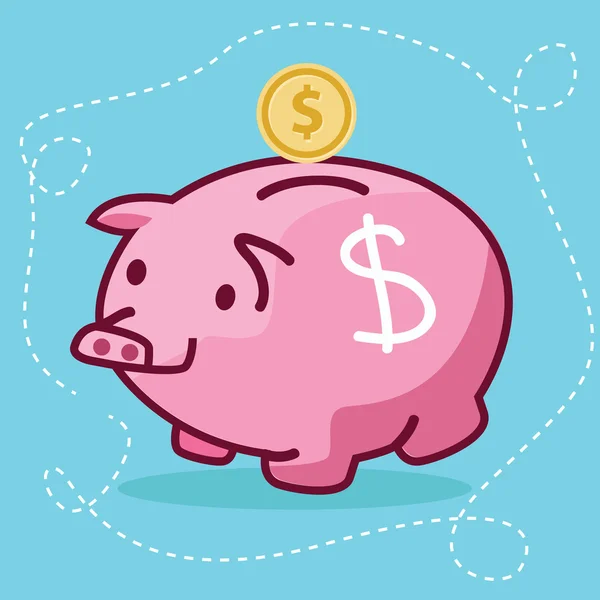 Vet spaarvarken munt invoegen platte plezier tekening illustratie varken karakter — Stockvector