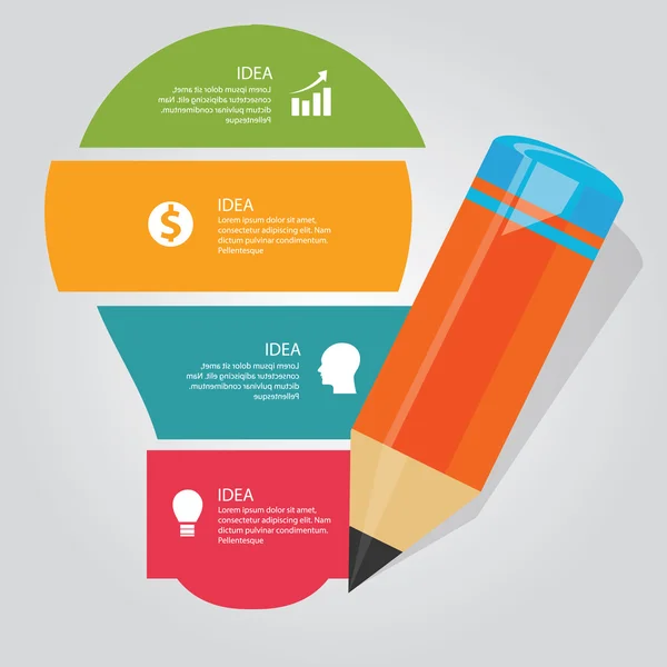 Educación info idea gráfica diseño plantilla elementos explicación lápiz bombilla lámpara — Vector de stock