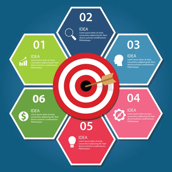 Geschäftsziel Infografik Dartscheibe Pfeil Konzept der Ziele Erreichung — Stockvektor