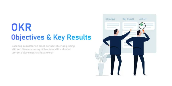 Objetivos OKR y resultados clave ilustración de la gestión de la ejecución de la estrategia de gestión de tareas — Archivo Imágenes Vectoriales