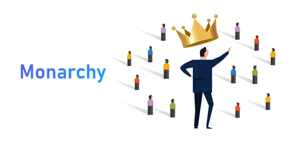 Monarchie regeringsvorm met een vorst koning aan het hoofd menigte van mensen met leider royalty dragen kroon — Stockvector